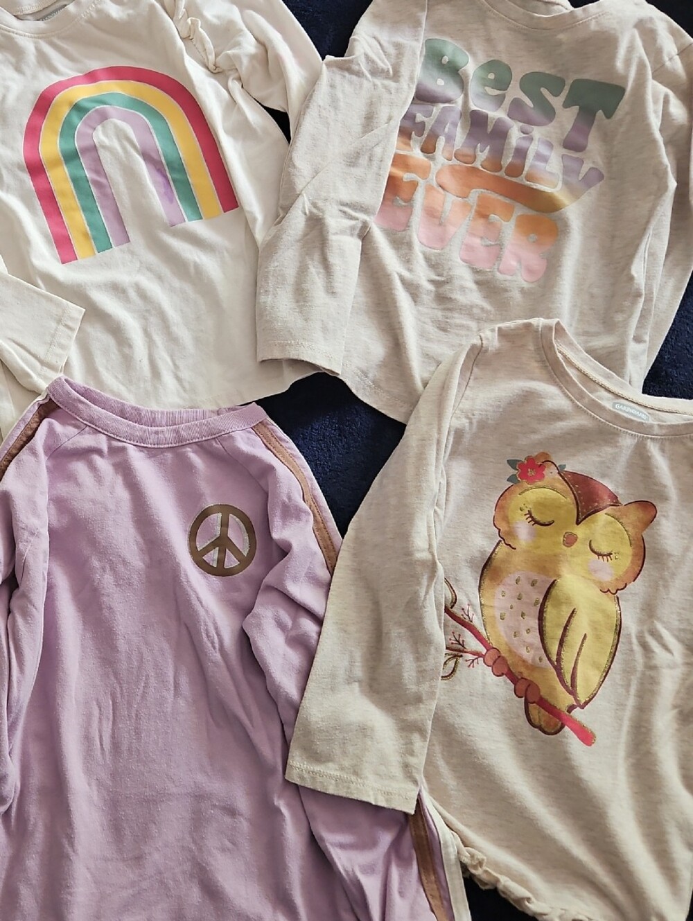 Six Girls Rainbow, Owl & Peace Graphic Long Sleeve Tops - Pastel Mix